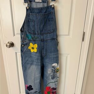 MISSLOOK Denim Painted Flower Overalls.